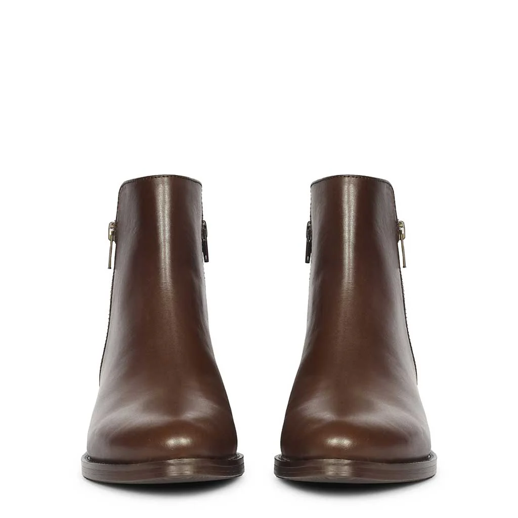 Saint Imelda Brown Leather Handcrafted Side Zippers Ankle Boots - Image 5
