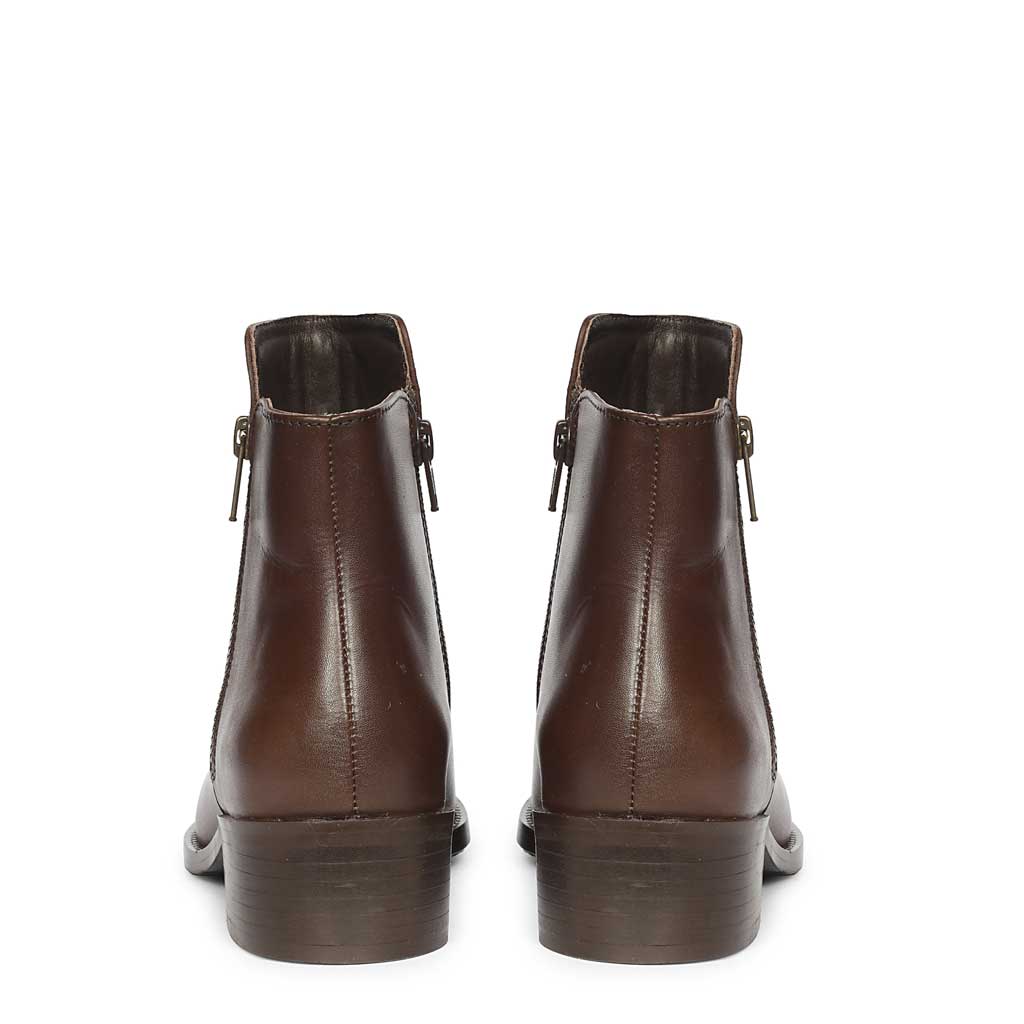 Saint Imelda Brown Leather Handcrafted Side Zippers Ankle Boots - Image 6