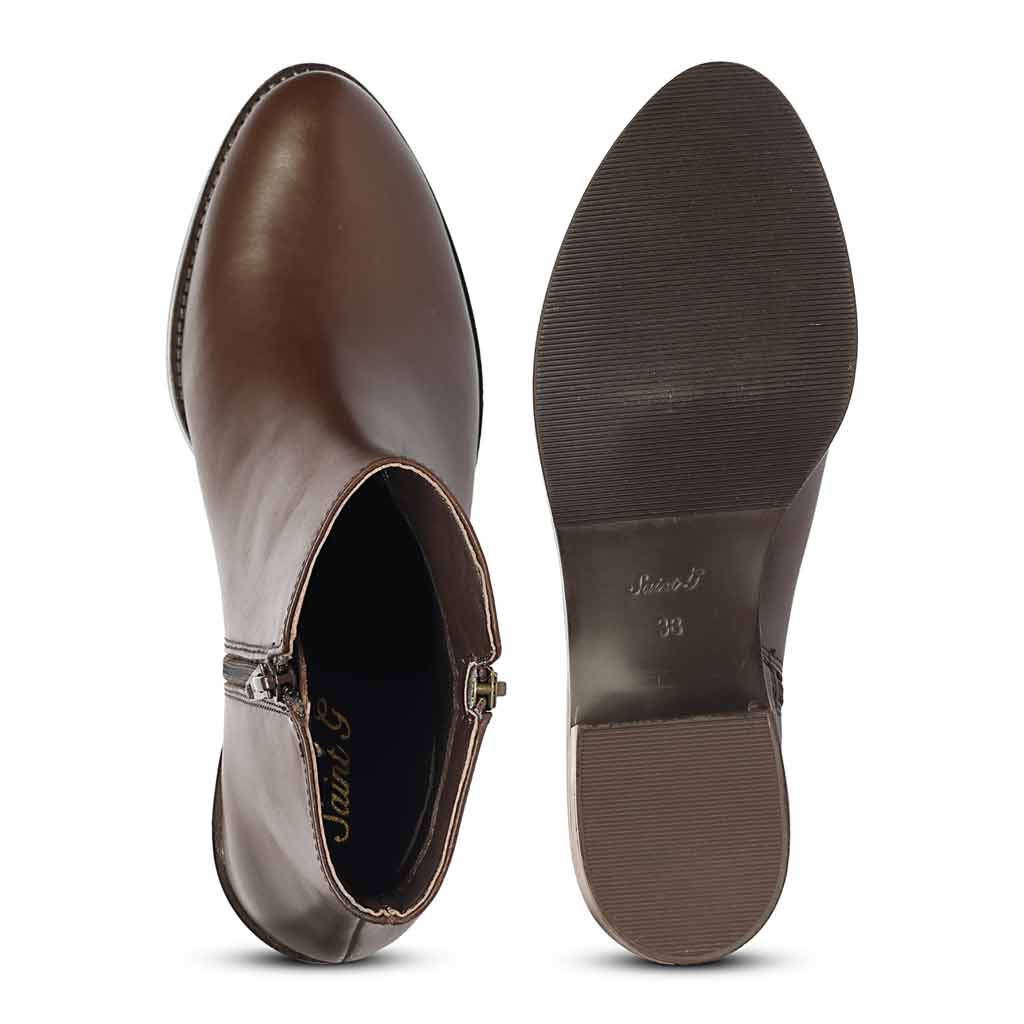 Saint Imelda Brown Leather Handcrafted Side Zippers Ankle Boots - Image 7