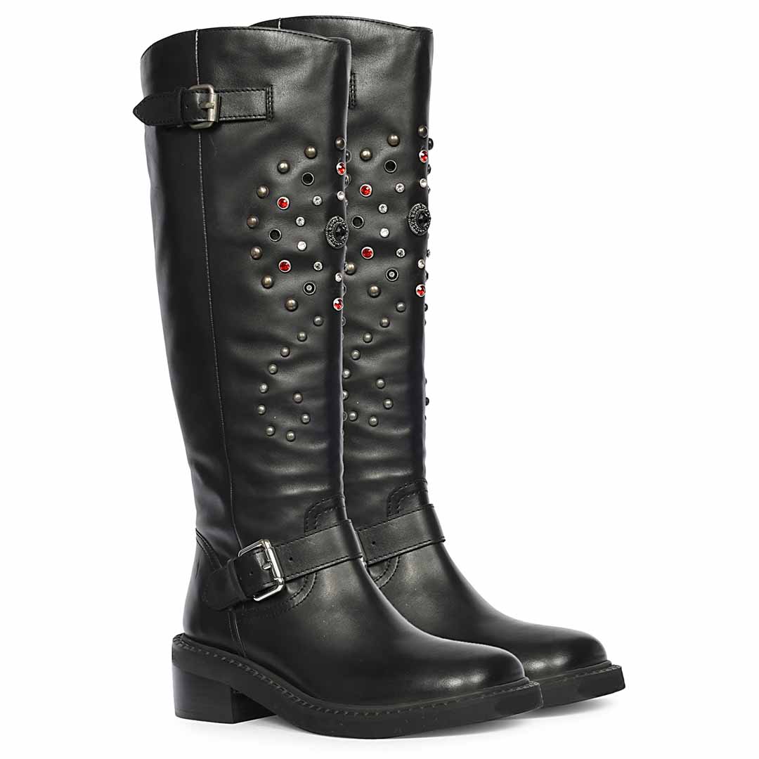 Saint Imogen Multi Studs Black Leather Long Boots - Image 2