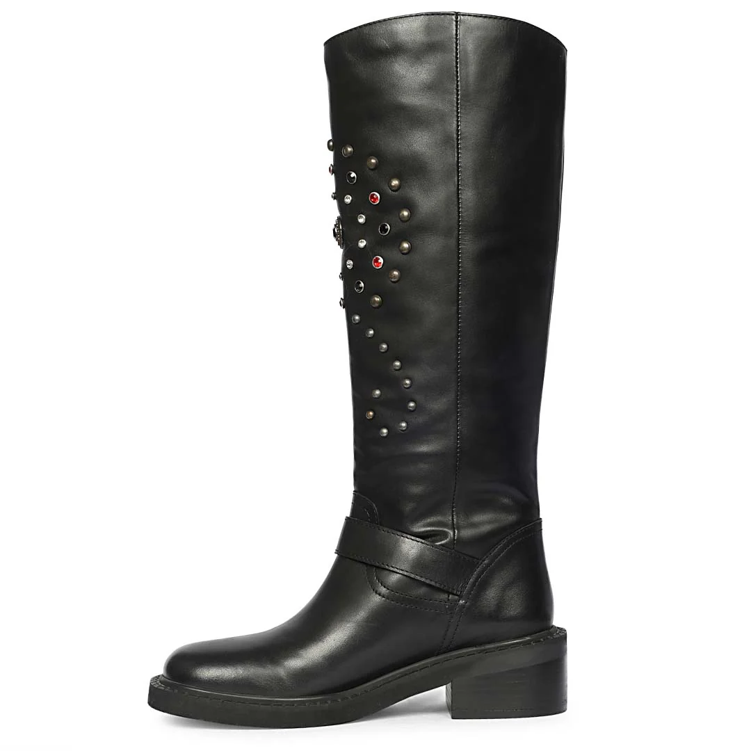 Saint Imogen Multi Studs Black Leather Long Boots - Image 3