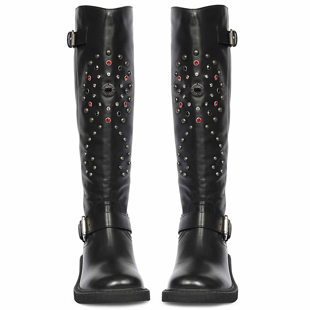 Saint Imogen Multi Studs Black Leather Long Boots - Image 5