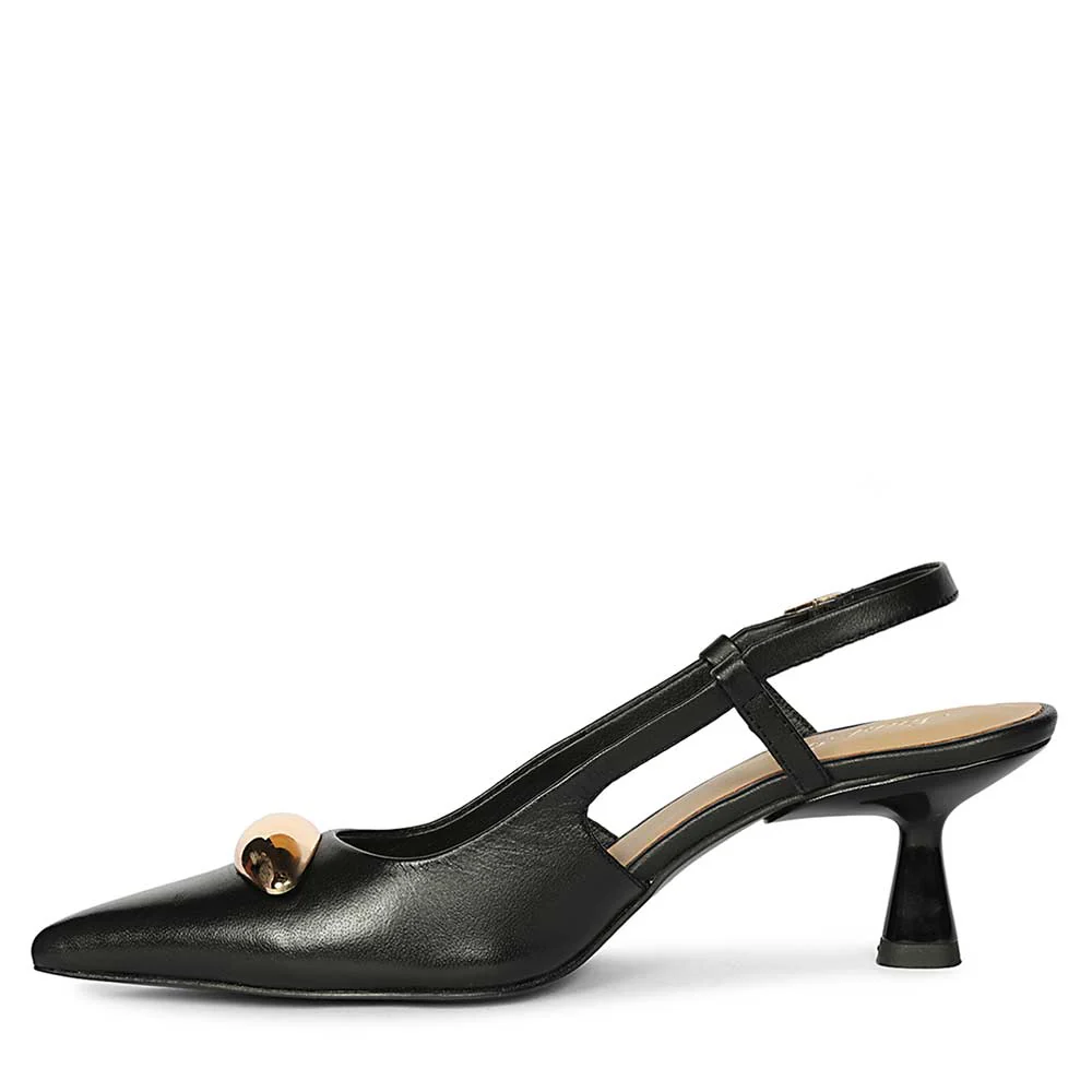 Saint Inara Black Leather Slingback Heels - Image 3