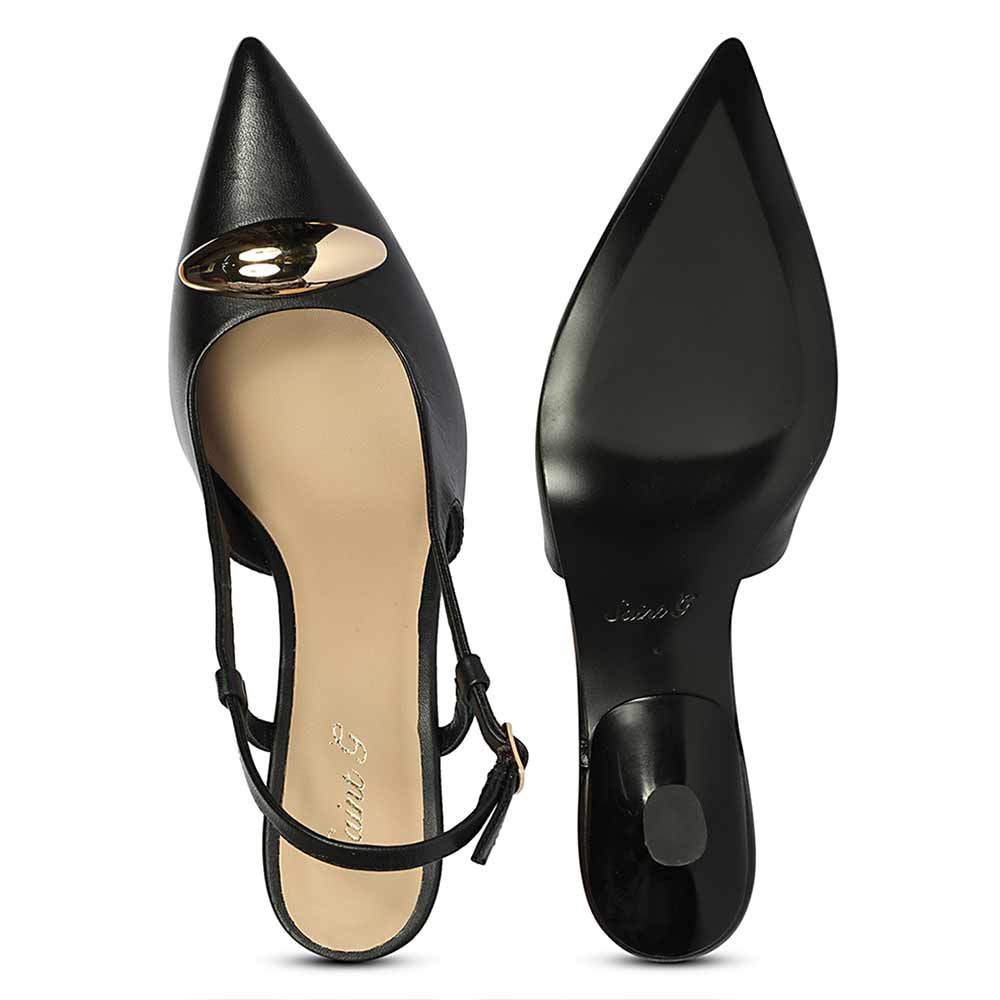 Saint Inara Black Leather Slingback Heels - Image 6