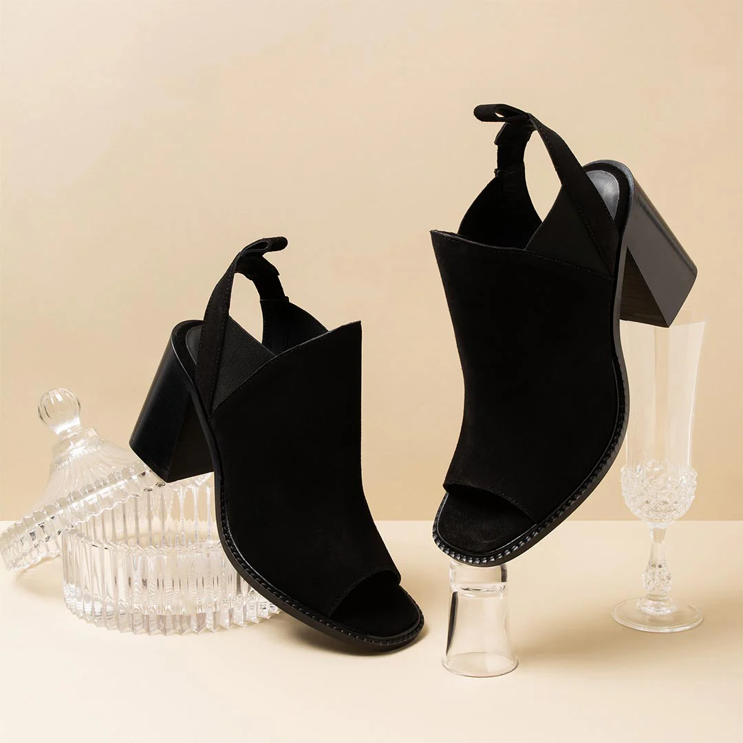 Saint Inez Black Suede Leather Block Heels - Image 2