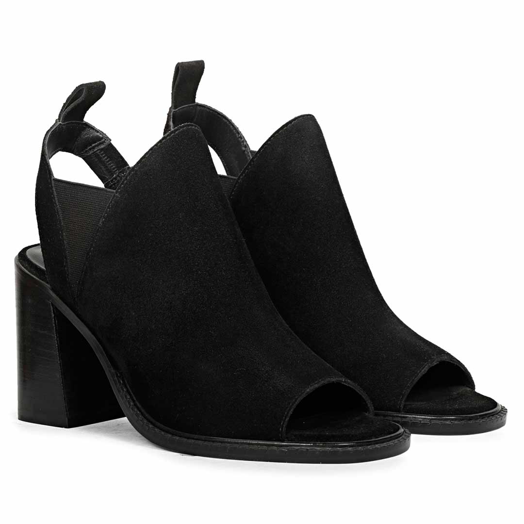 Saint Inez Black Suede Leather Block Heels - Image 3
