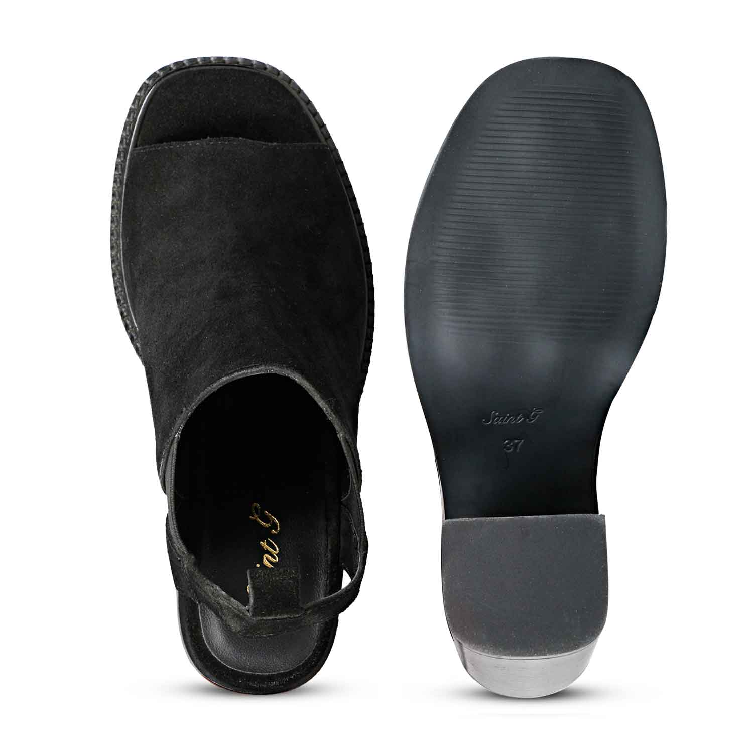 Saint Inez Black Suede Leather Block Heels - Image 6