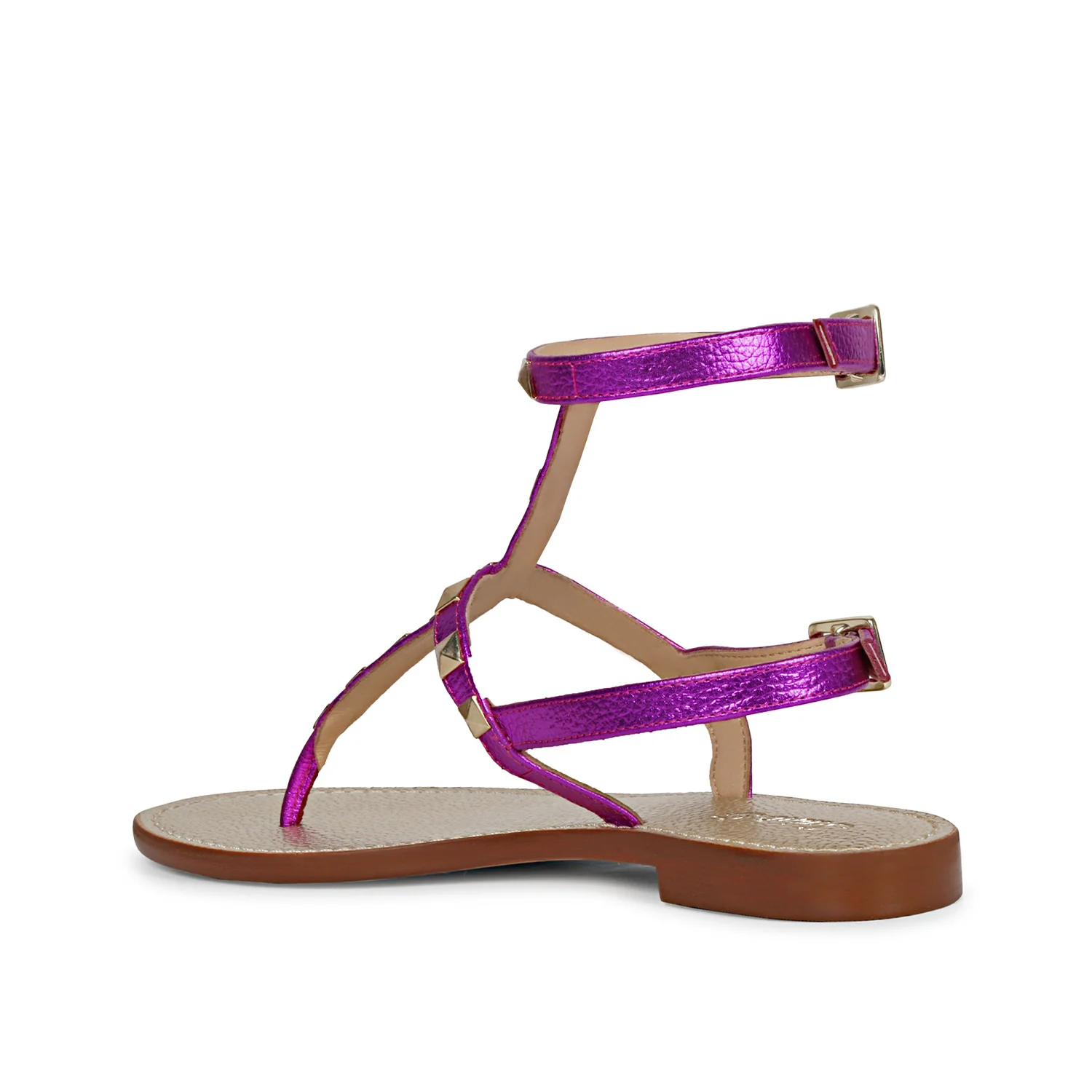 Saint Irene Hot Pink Leather Metal Studded Flat Sandals - Image 5