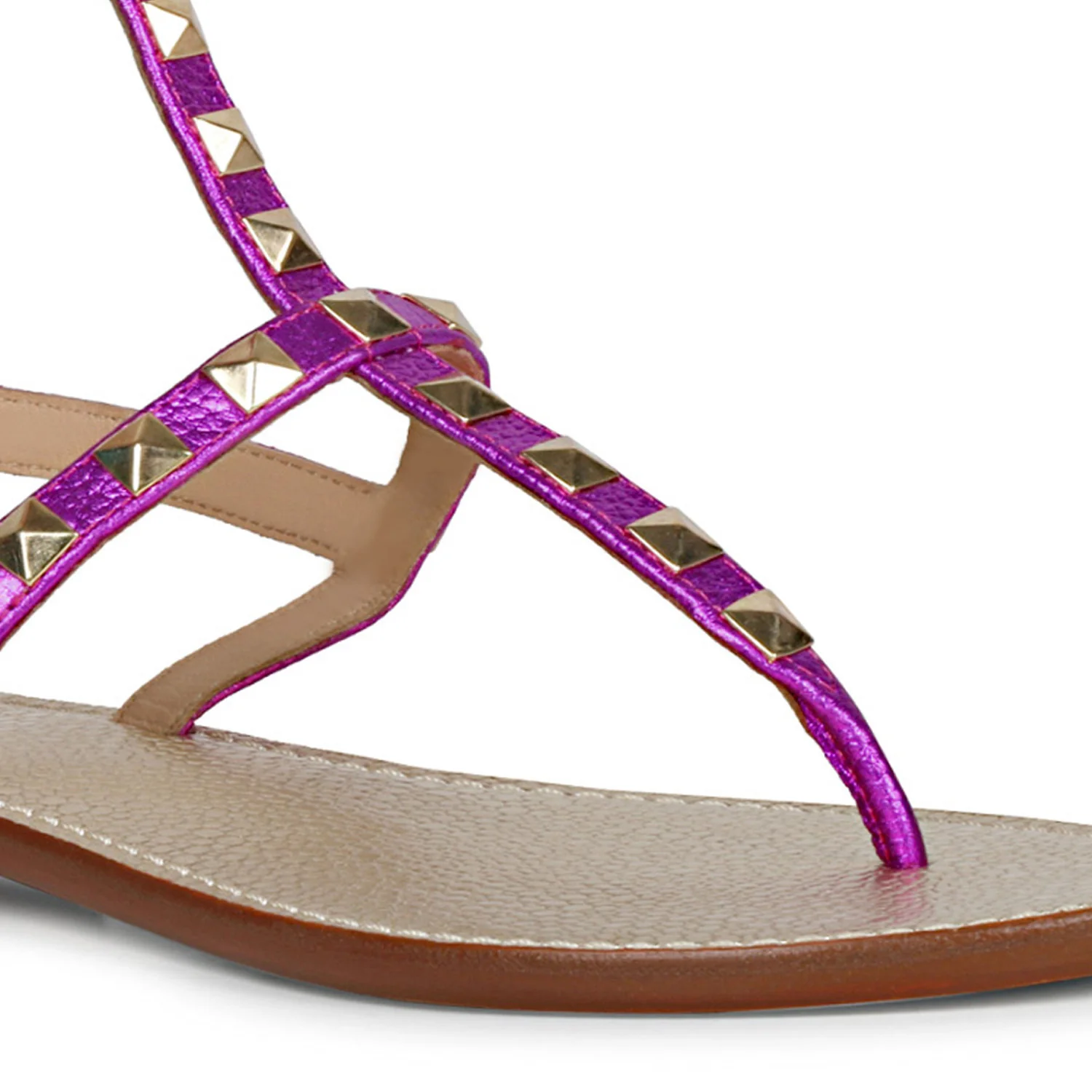 Saint Irene Hot Pink Leather Metal Studded Flat Sandals - Image 7