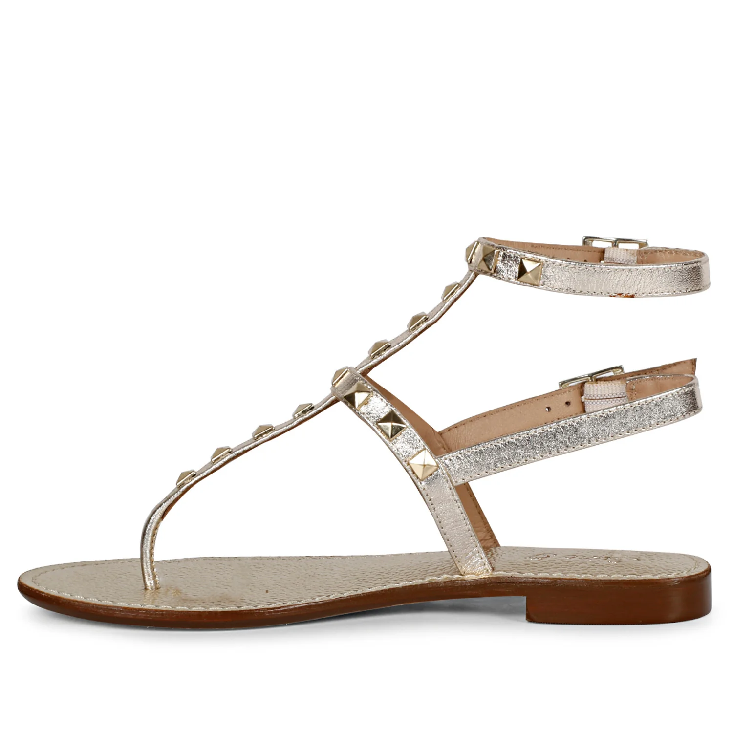 Saint Irene Platin Leather Metal Studded Flat Sandals. - Image 4