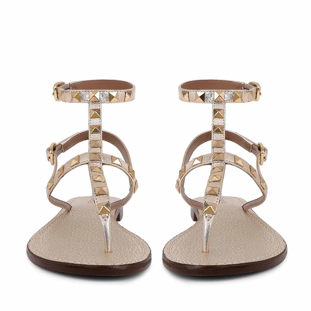 Saint Irene Platin Leather Metal Studded Flat Sandals. - Image 5