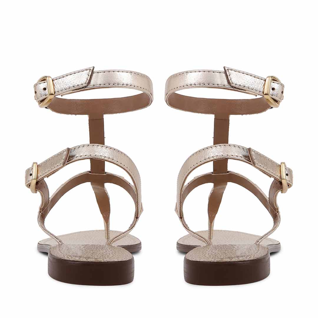 Saint Irene Platin Leather Metal Studded Flat Sandals. - Image 6