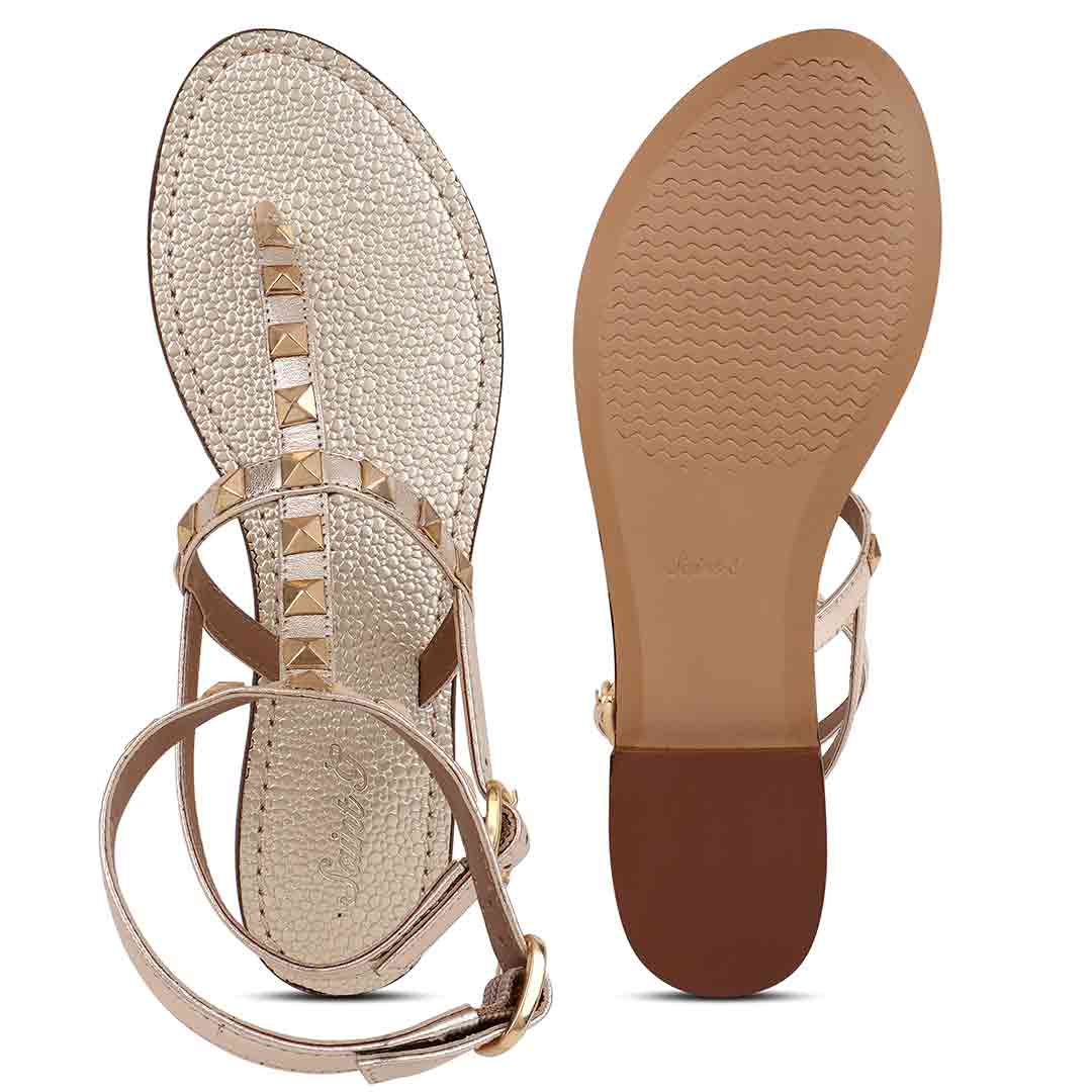 Saint Irene Platin Leather Metal Studded Flat Sandals. - Image 7