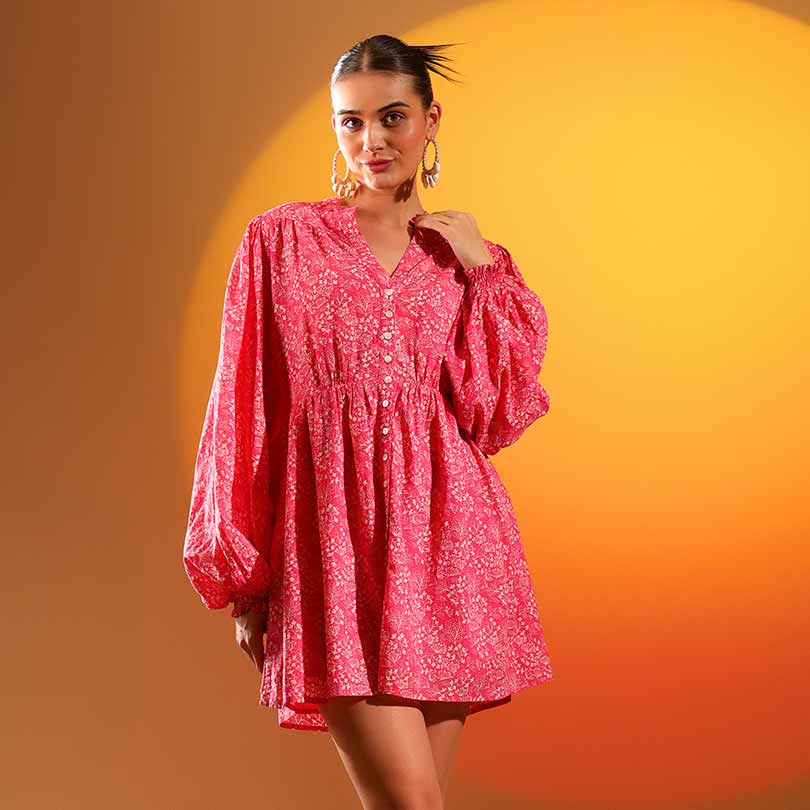 Saint Womens Coral Sushi Voile Short Dress - Image 2