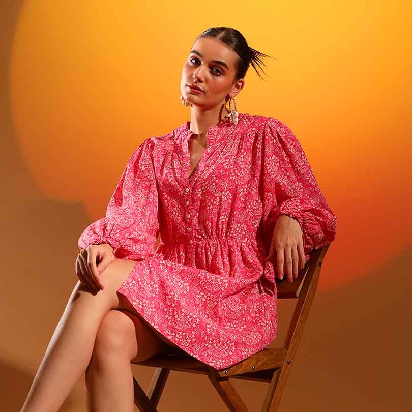 Saint Womens Coral Sushi Voile Short Dress - Image 4