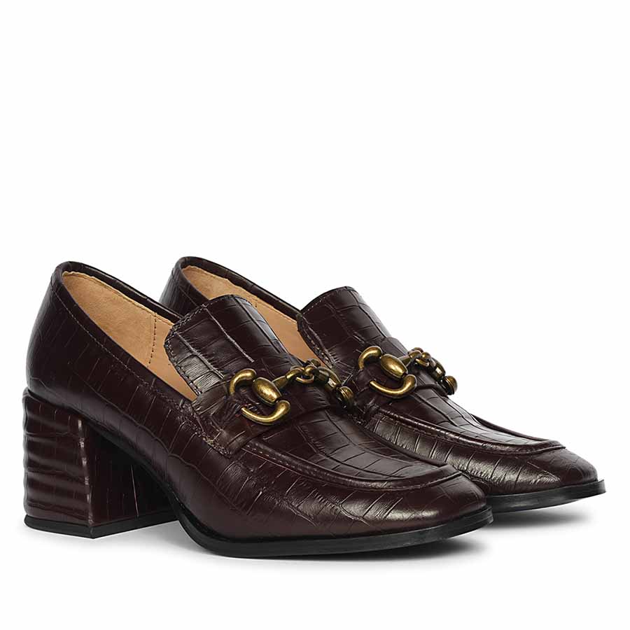 Saint Isha Croc Embossed Dark Cherry Leather Moccasins - Image 2