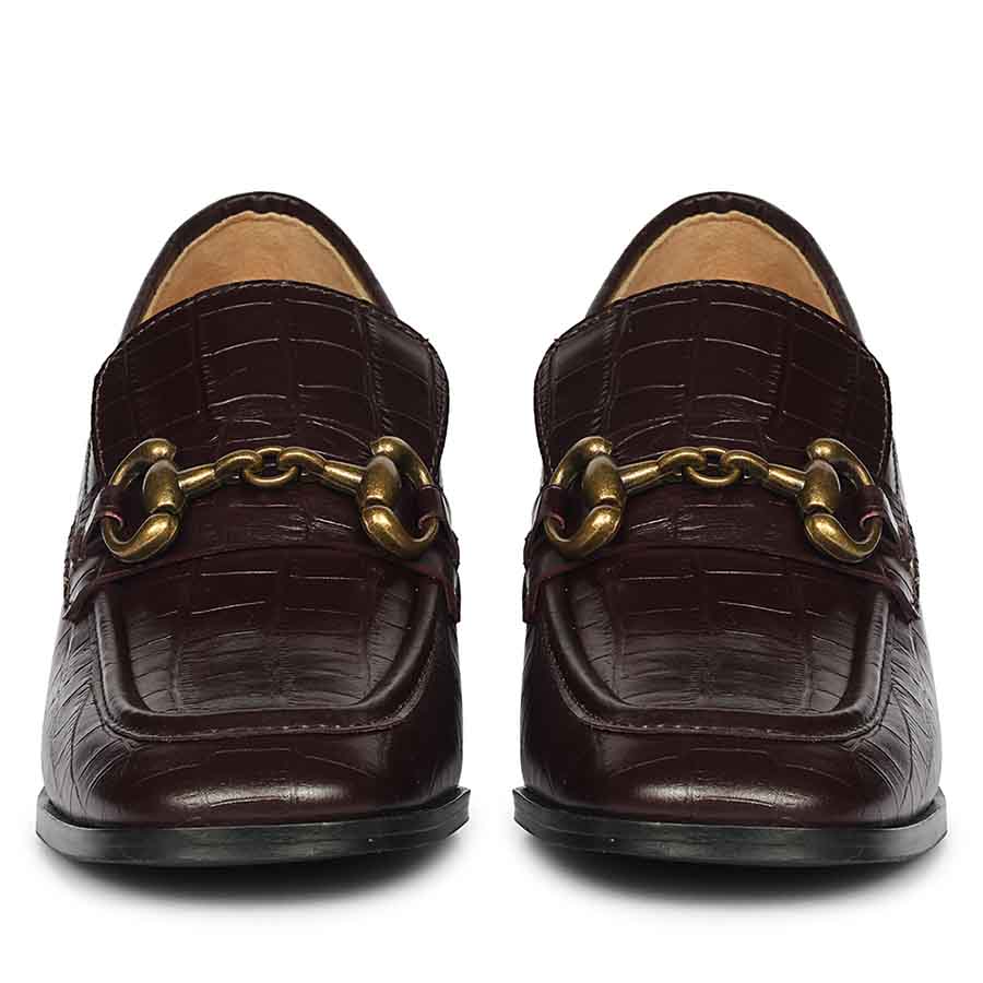 Saint Isha Croc Embossed Dark Cherry Leather Moccasins - Image 3