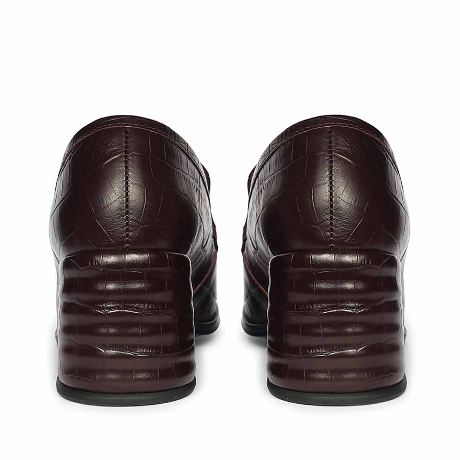 Saint Isha Croc Embossed Dark Cherry Leather Moccasins - Image 4