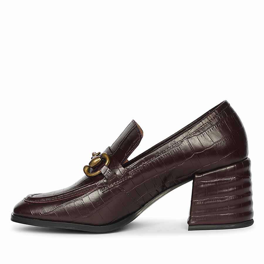 Saint Isha Croc Embossed Dark Cherry Leather Moccasins - Image 5
