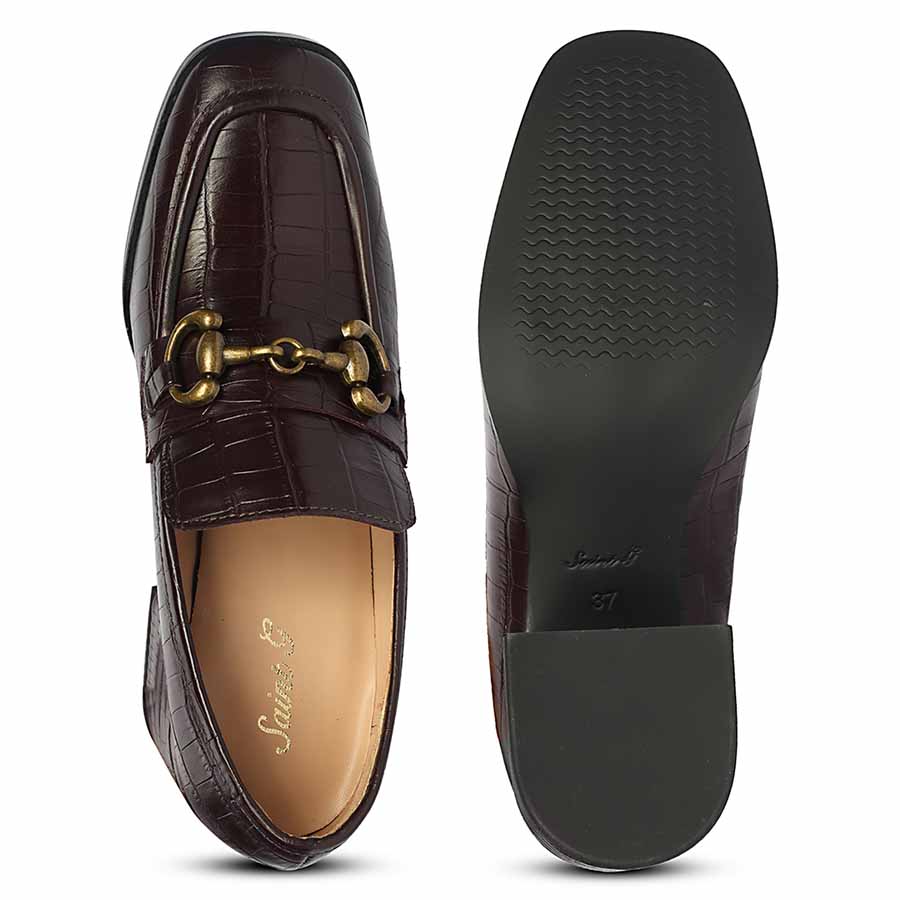 Saint Isha Croc Embossed Dark Cherry Leather Moccasins - Image 6