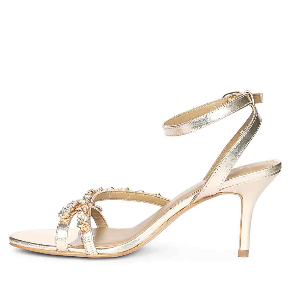 Saint Isla Stone Embellished Gold Leather Strappy Stilettos - Image 4