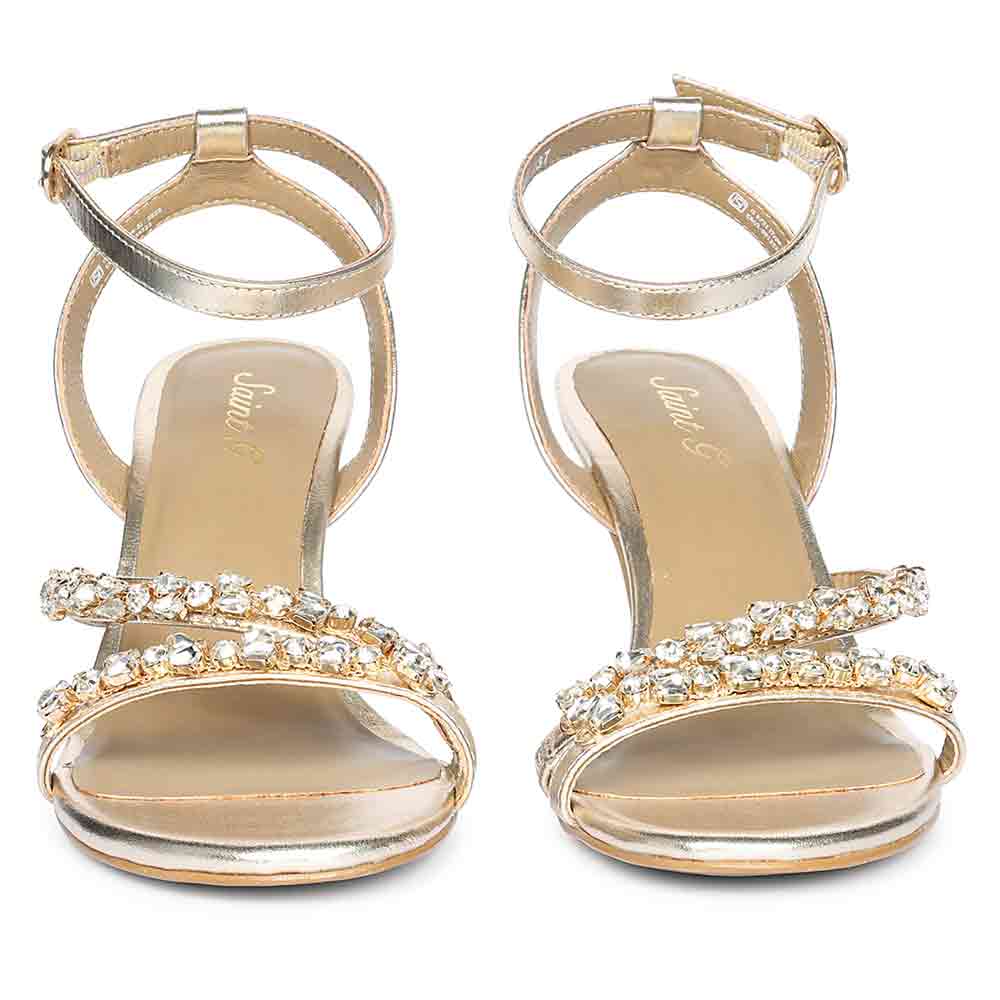 Saint Isla Stone Embellished Gold Leather Strappy Stilettos - Image 5
