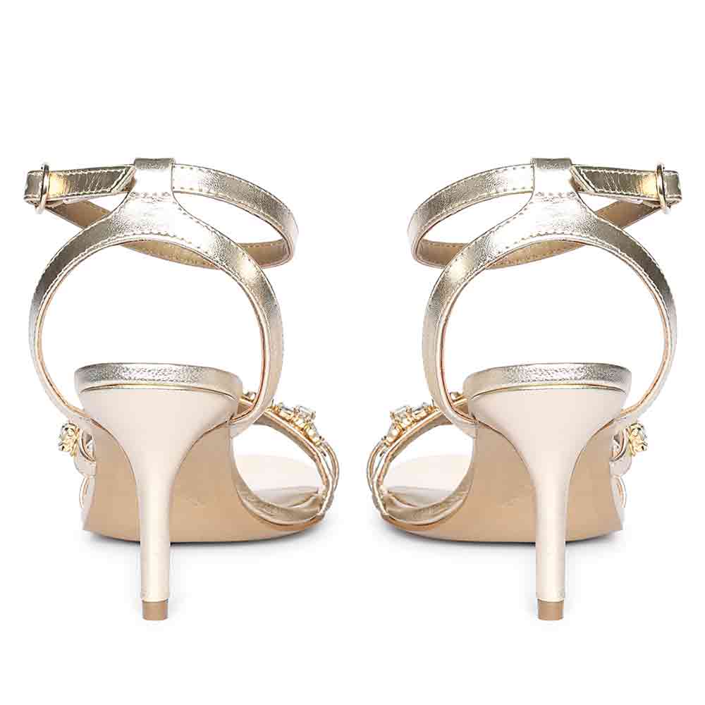Saint Isla Stone Embellished Gold Leather Strappy Stilettos - Image 6