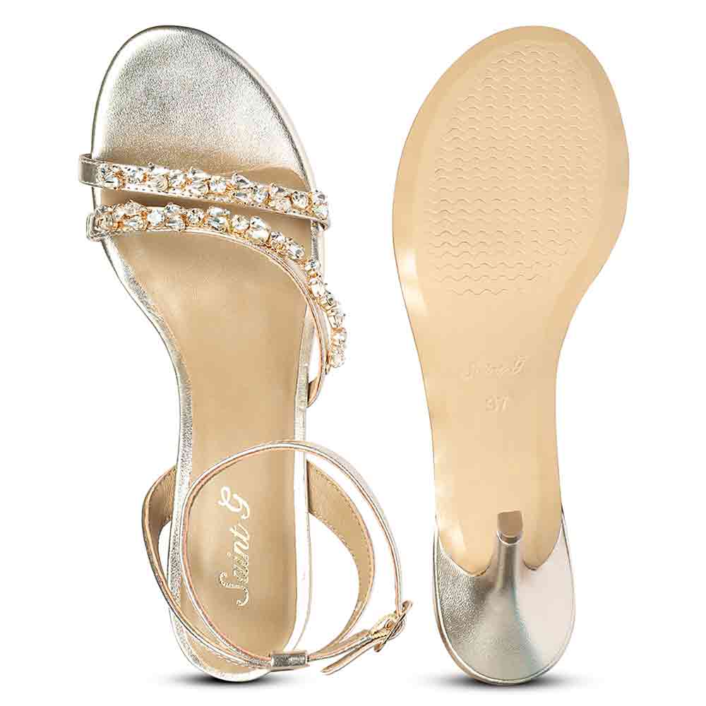 Saint Isla Stone Embellished Gold Leather Strappy Stilettos - Image 7