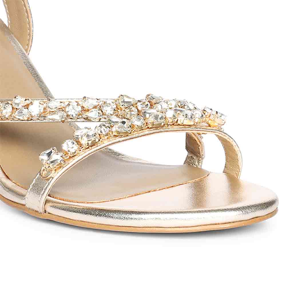 Saint Isla Stone Embellished Gold Leather Strappy Stilettos - Image 8