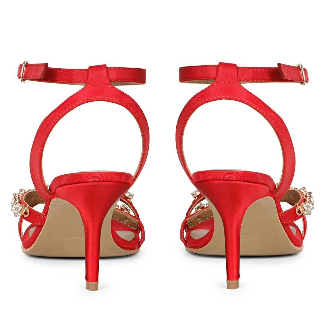 Saint Isla Stone Embellished Straps Red Stilettos - Image 6