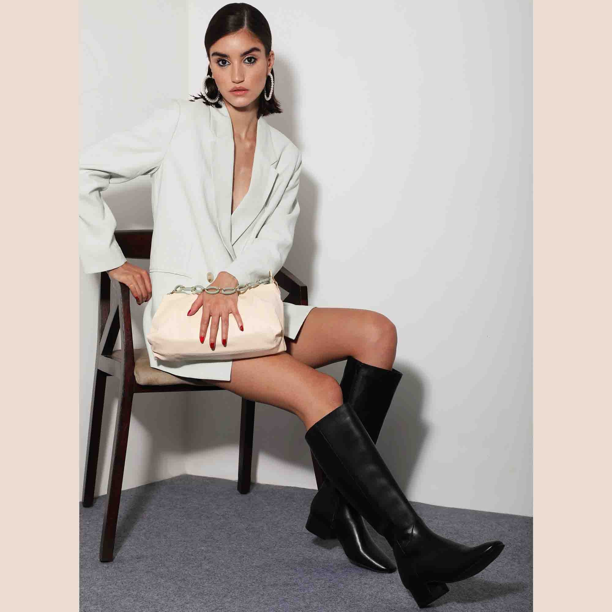 Saint Ivanna Black Leather Knee High Boots - Image 10