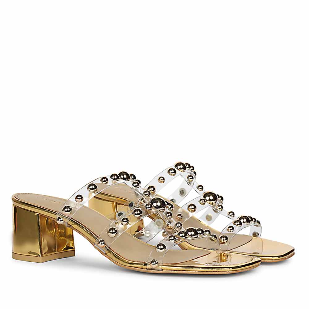 Saint Ivo Stud Embellished Gold Block Heels - Image 3