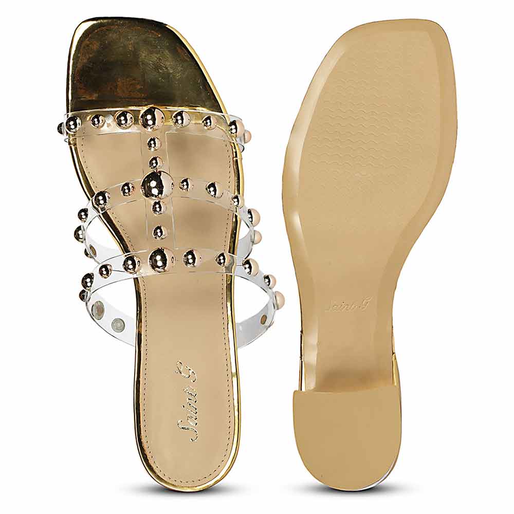 Saint Ivo Stud Embellished Gold Block Heels - Image 7