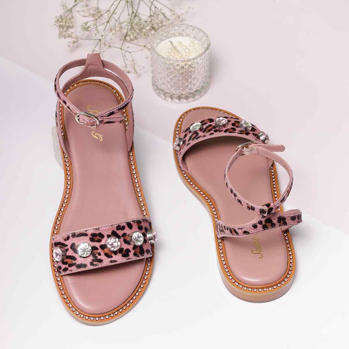 Saint Izola Stone Pink Leo Print Leather Sandals - Image 8