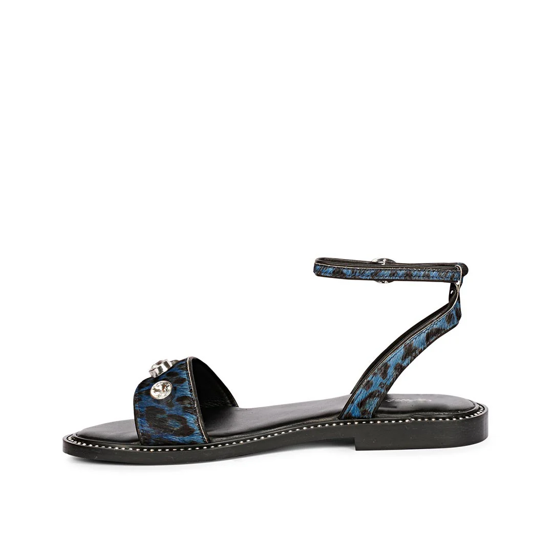 Saint Izola Stone Studs Blue Leo Print Leather Sandals - Image 4