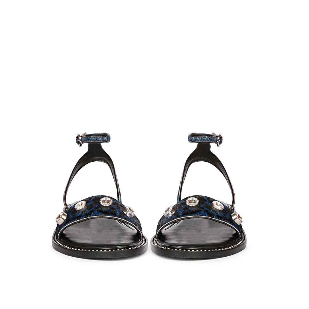 Saint Izola Stone Studs Blue Leo Print Leather Sandals - Image 5