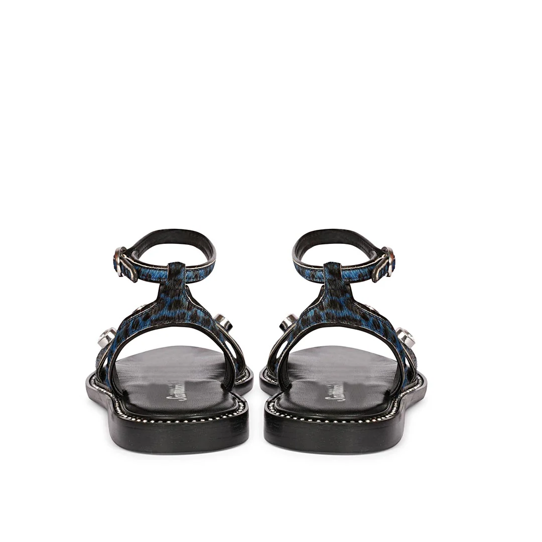 Saint Izola Stone Studs Blue Leo Print Leather Sandals - Image 6