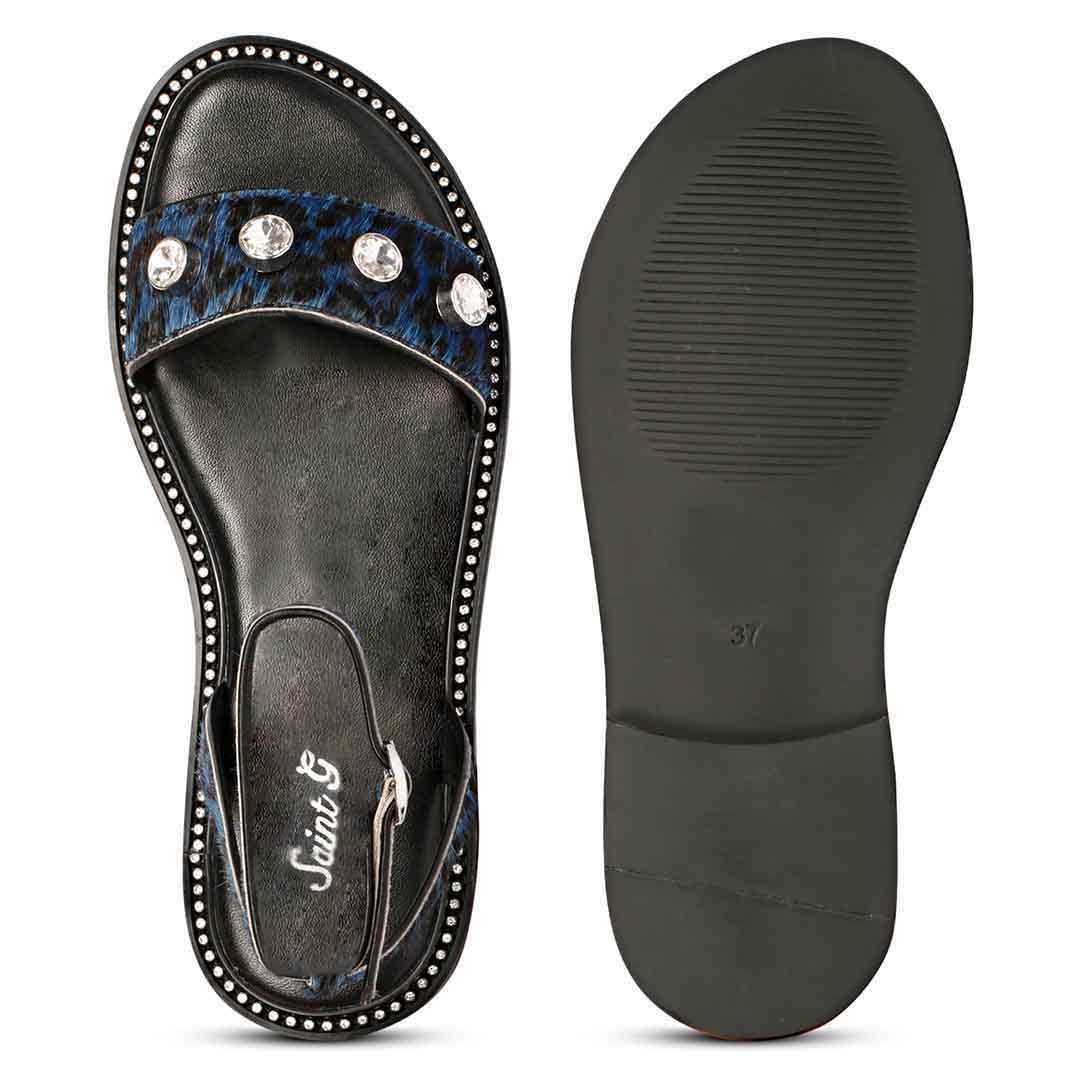 Saint Izola Stone Studs Blue Leo Print Leather Sandals - Image 7