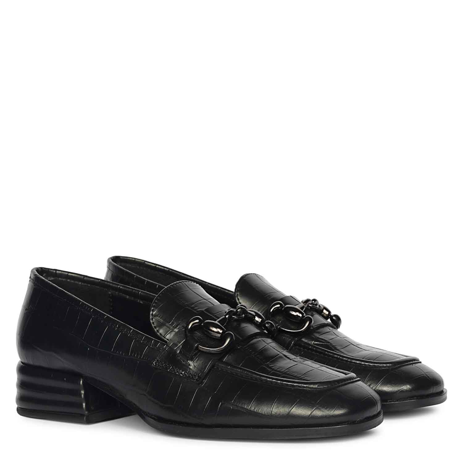Saint Jacqueline Croc Embossed Black Leather Moccasins - Image 2