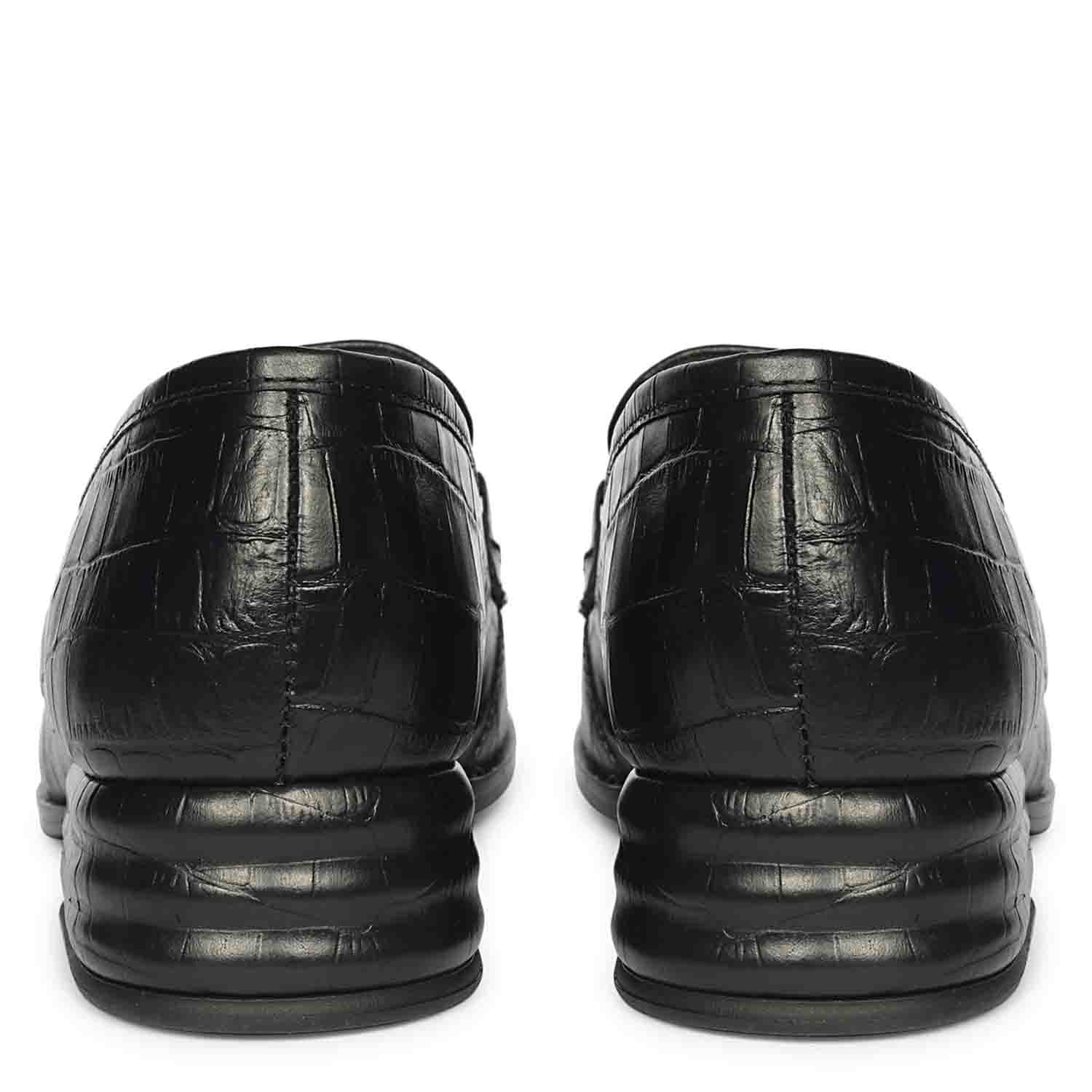 Saint Jacqueline Croc Embossed Black Leather Moccasins - Image 4