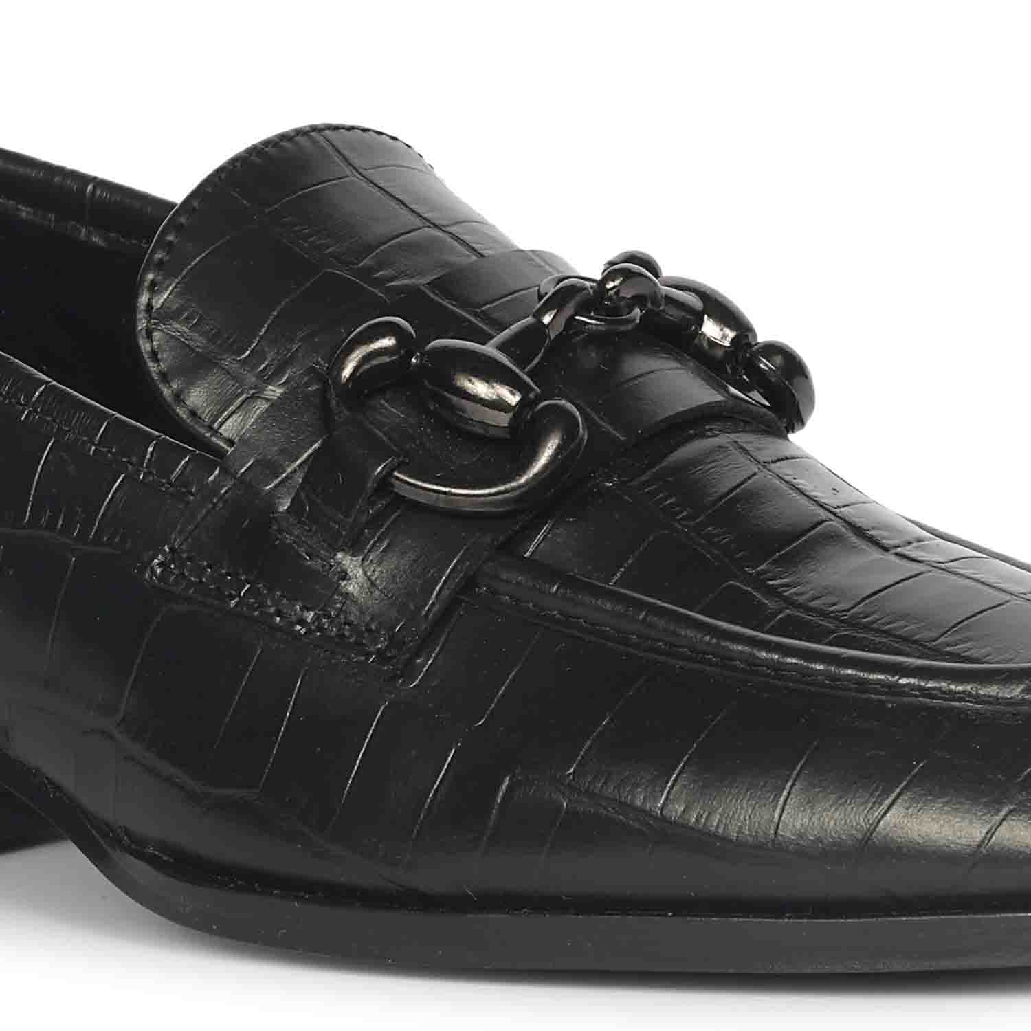 Saint Jacqueline Croc Embossed Black Leather Moccasins - Image 6