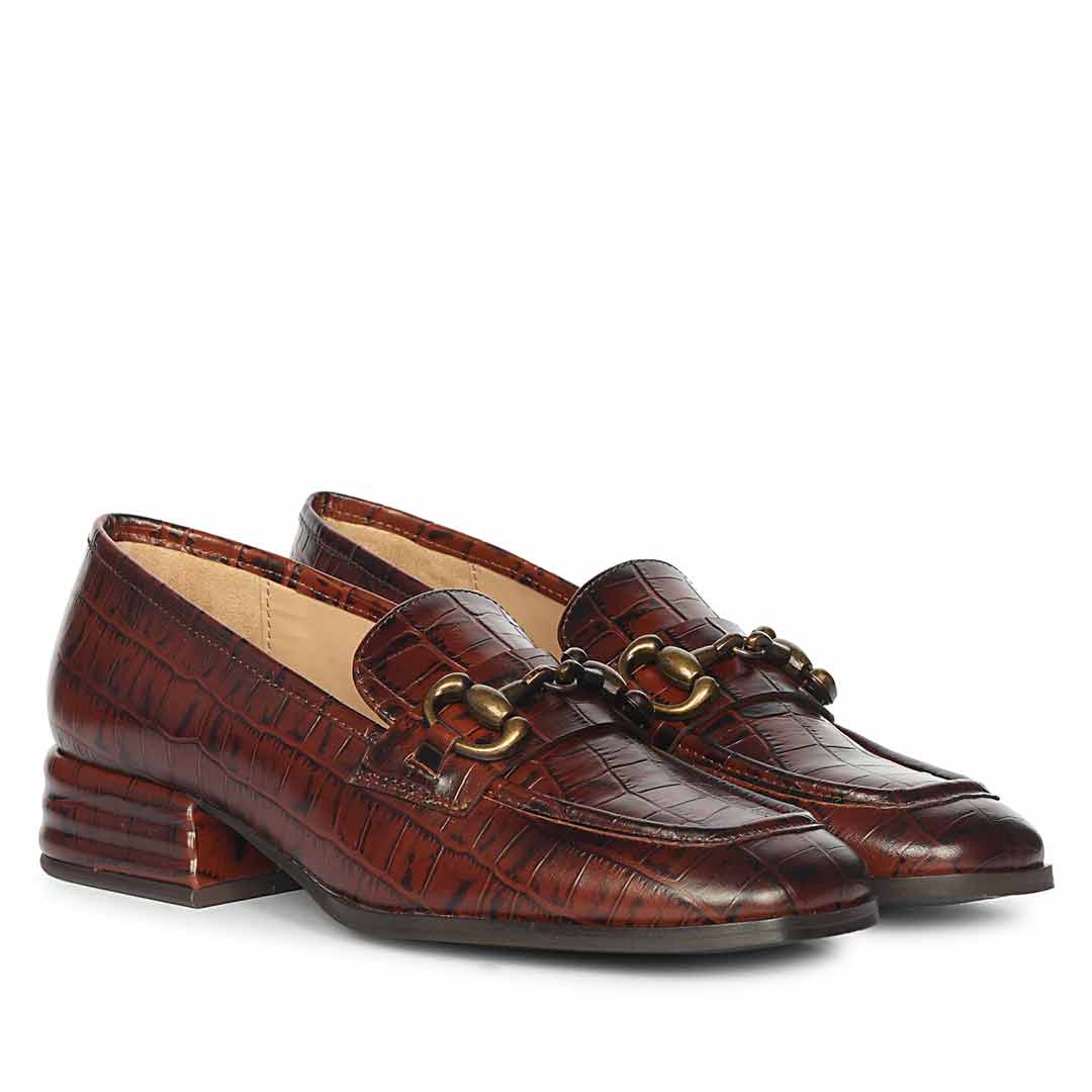 Saint Jacqueline Croc Embossed Choco Leather Moccasins - Image 2