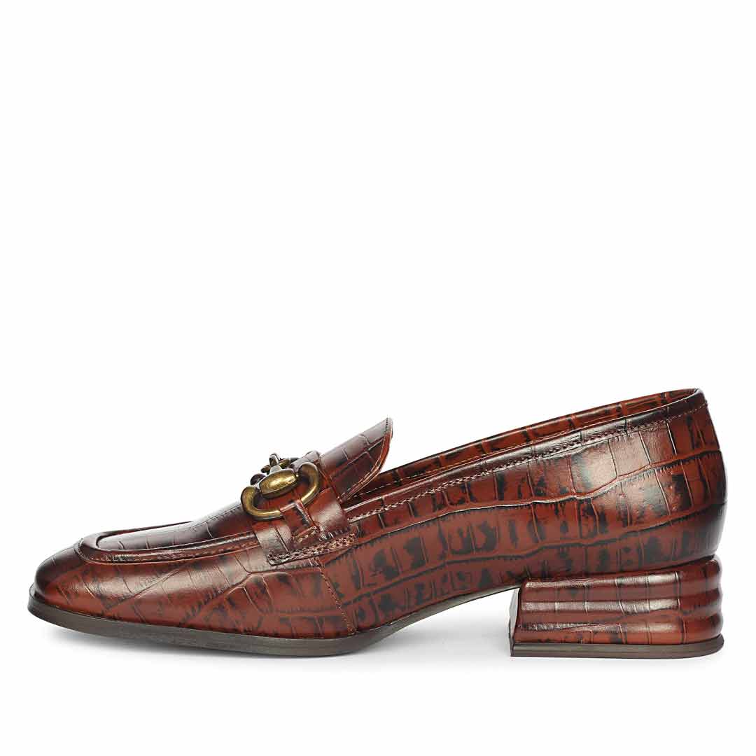 Saint Jacqueline Croc Embossed Choco Leather Moccasins - Image 3
