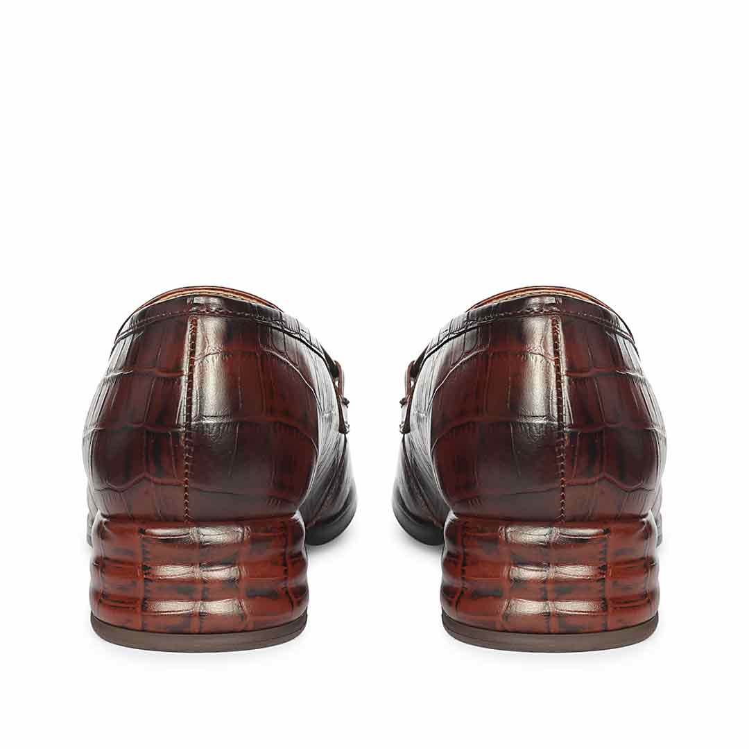 Saint Jacqueline Croc Embossed Choco Leather Moccasins - Image 5
