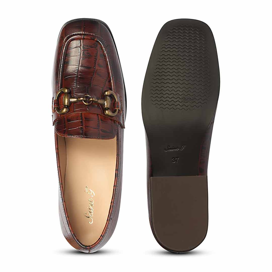 Saint Jacqueline Croc Embossed Choco Leather Moccasins - Image 6