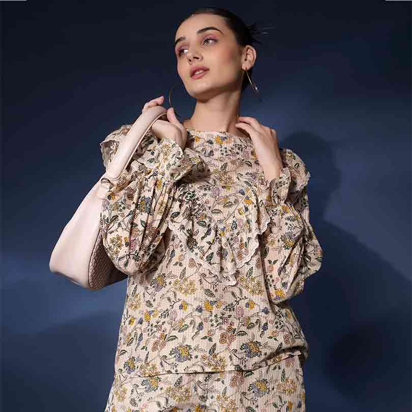 Saint Womens Ivory Ruffle Floral Viscose Dobby Tunic - Image 2