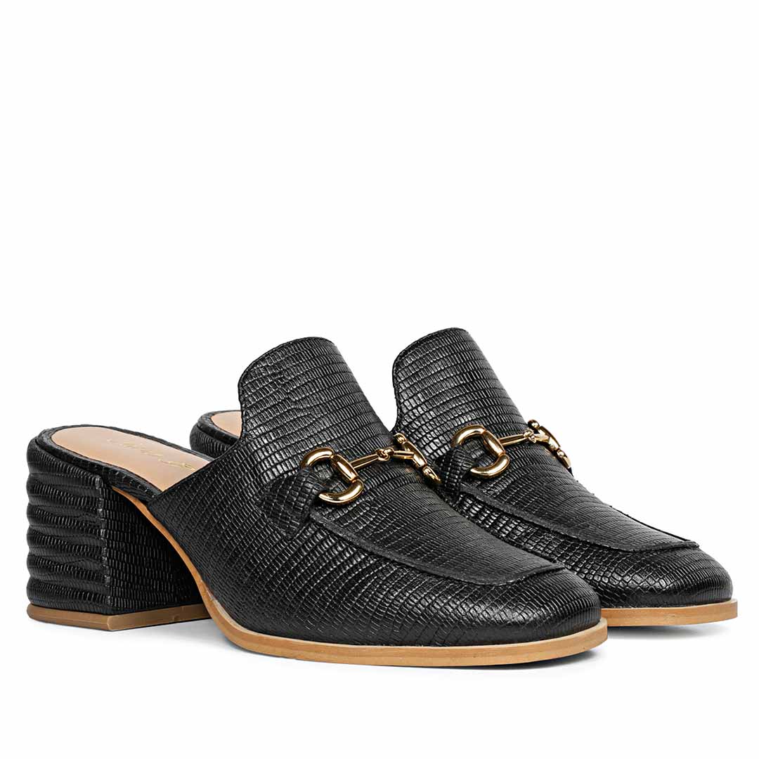 Saint Jasmine Black Lizard Print Leather Moccasins - Image 3