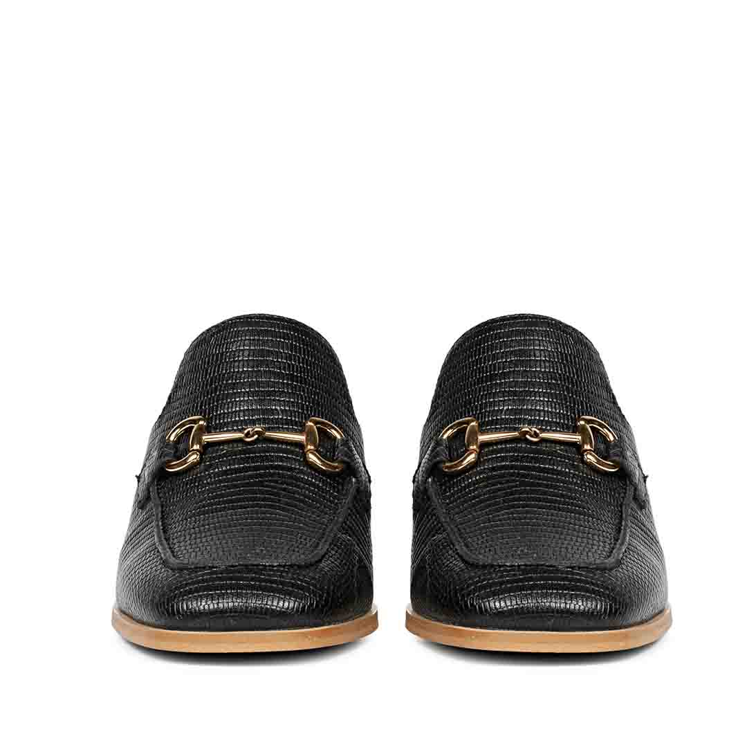 Saint Jasmine Black Lizard Print Leather Moccasins - Image 5