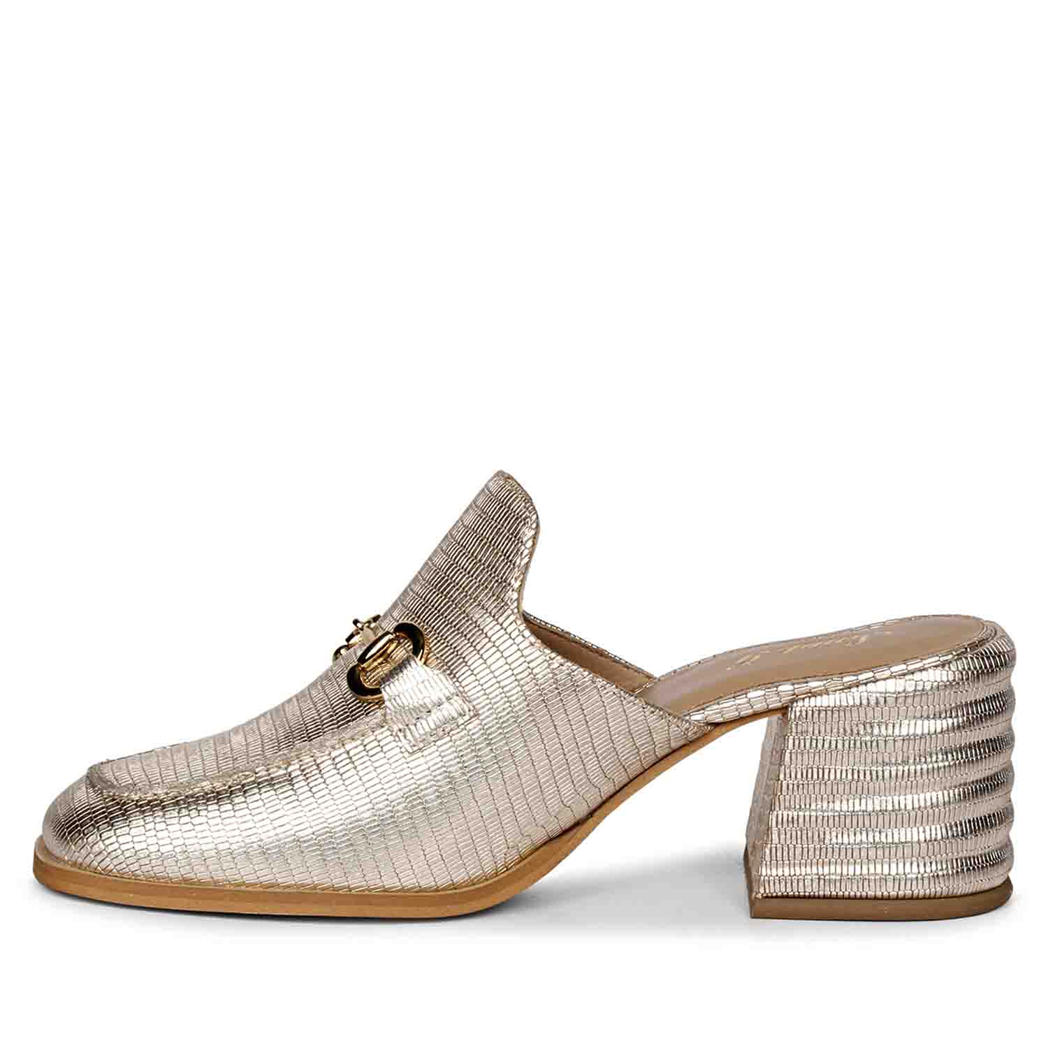 Saint Jasmine Gold Metallic Lizard Print Leather Moccasins - Image 4