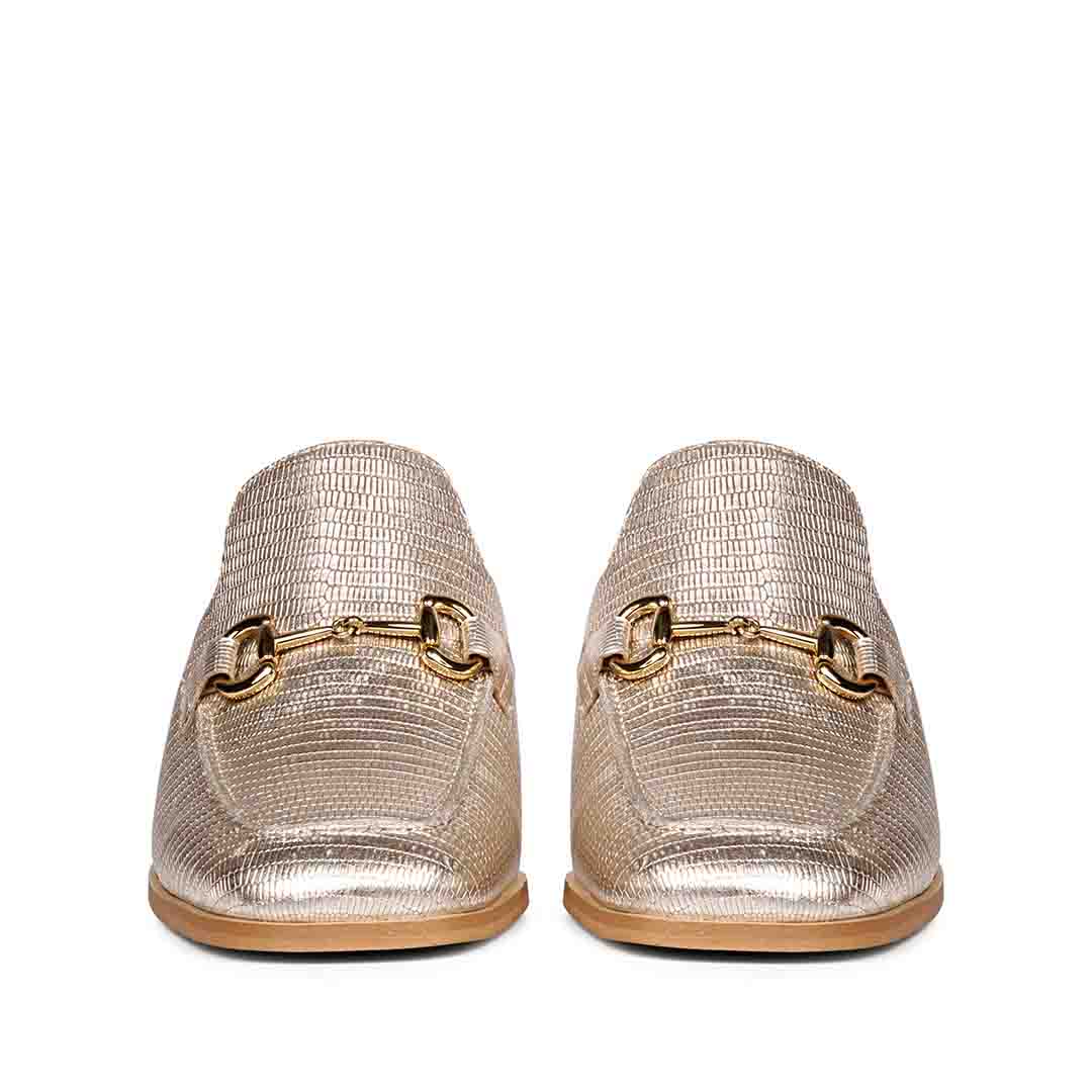 Saint Jasmine Gold Metallic Lizard Print Leather Moccasins - Image 5